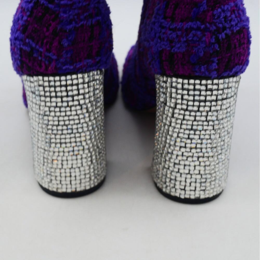NEW Betsey Johnson Women's 6 Declaan Tall Boots Purple Tweed Rhinestone Heels - Picture 11 of 13